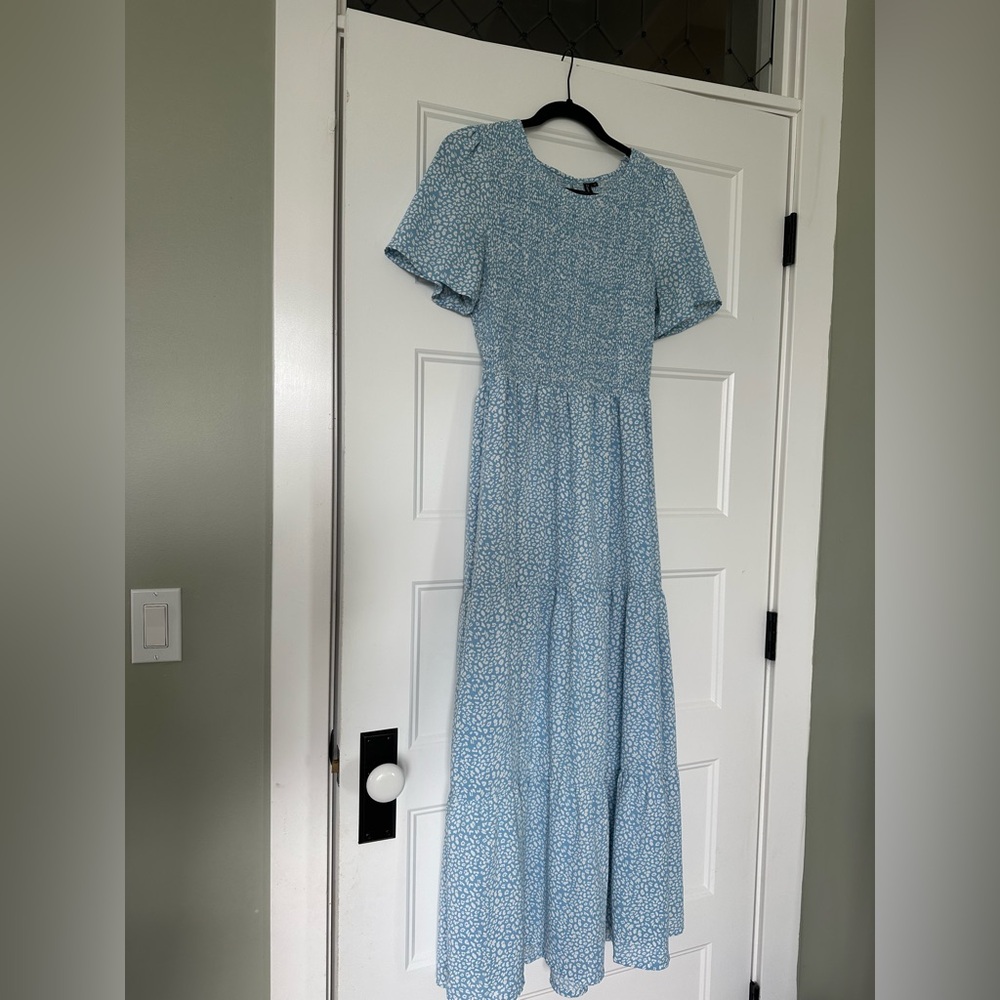 Blue Crew Neck Maxi Dress